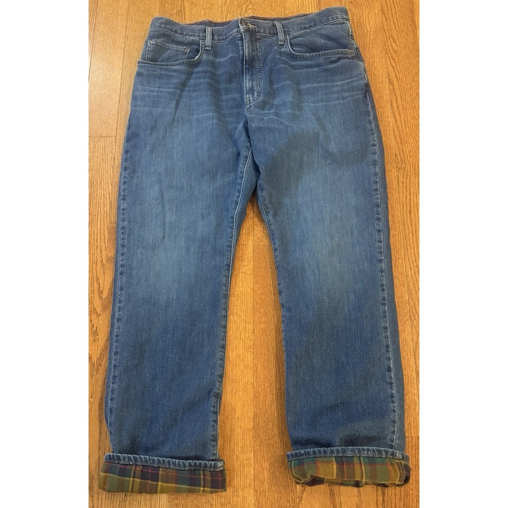 Eddie Bauer Flannel Lined Jeans Mens 38x32 Specially Dyed Straight Blue Thick